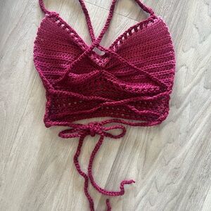 Handmade Burgundy Crochet Halter Top